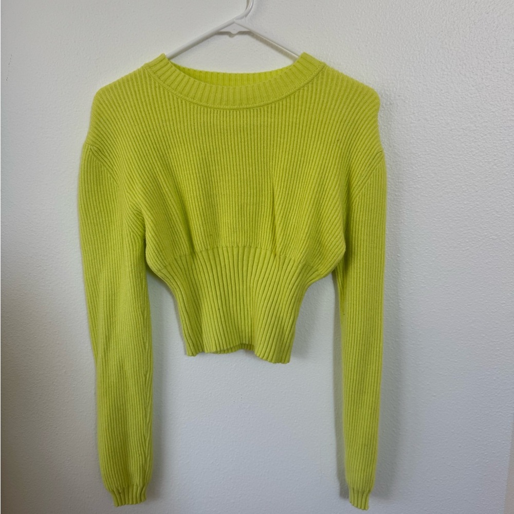 Lime Green Ribbed Sweater - Picture 3 of 3